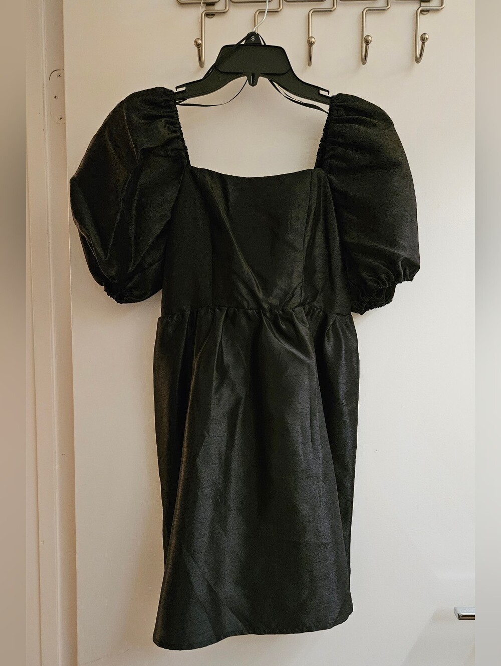 Copper Key Womens XS, S Black Puff Sleeve Square Neck Smocked Mini Dress NWT